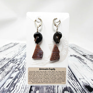 Ammonite Fossil and Gem Bone Agatized Dinosaur Bone Sterling Silver Earrings