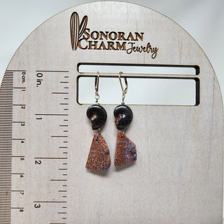 Ammonite Fossil and Gem Bone Agatized Dinosaur Bone Sterling Silver Earrings