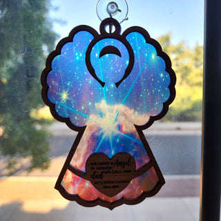 Personalized Angel in Heaven Memorial Remembrance Suncatcher Engraved - Deep Space Night Sky Background