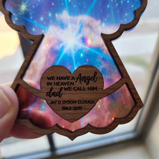 Personalized Angel in Heaven Memorial Remembrance Suncatcher Engraved - Deep Space Night Sky Background