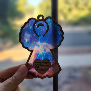 Personalized Angel in Heaven Memorial Remembrance Suncatcher Engraved - Deep Space Night Sky Background