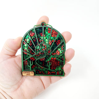 Personalized Arizona State Christmas Ornament Cactus Sun Stained Glass Poinsettia Green Red Custom