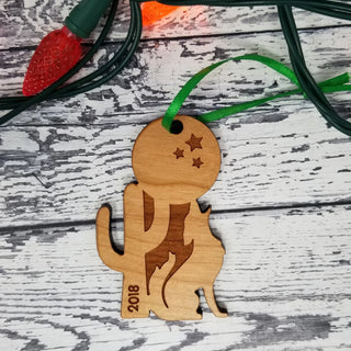 2023 Personalized Coyote Cactus and Moon Christmas Ornament Southwestern | Laser Engraved Wood Rustic | Christmas Gift Exchange