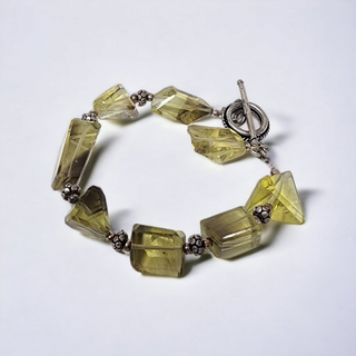 Faceted Yellow Quartz Gemstone Bracelet with Sterling Silver Beads & Toggle Clasp