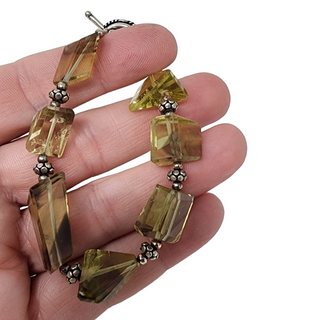 Faceted Yellow Quartz Gemstone Bracelet with Sterling Silver Beads & Toggle Clasp