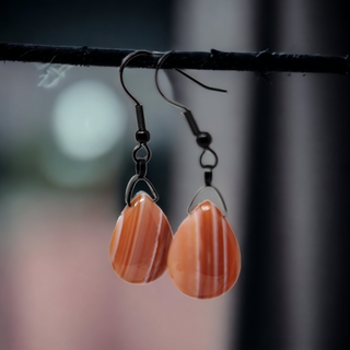 Orange Stripped Agate Tear Drop | 1.75" long | Black Coated Stainless Steel