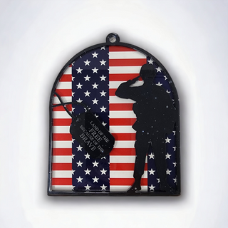 4th of July Sign - Land of the Free Because of the Brave - Acrylic Red White Blue Black Hanging Sign