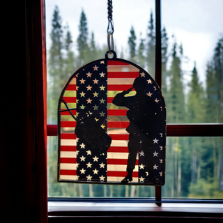 4th of July Sign - Land of the Free Because of the Brave - Acrylic Red White Blue Black Hanging Sign