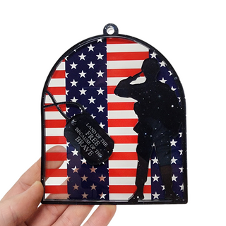 4th of July Sign - Land of the Free Because of the Brave - Acrylic Red White Blue Black Hanging Sign