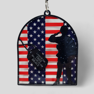 4th of July Sign - Land of the Free Because of the Brave - Acrylic Red White Blue Black Hanging Sign