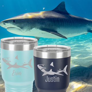 Shark Tumbler Personalized with Custom Name under Shark | 30 oz. Ringneck Tumbler | 17 COLORS | Shark Week