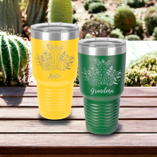 Cactus Garden Personalized Customized Tumbler | 30 oz. Stainless Steel Ringneck Tumbler | Double Wall Vacuum Insulated | 17 Colors