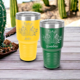 Cactus Garden Personalized Customized Tumbler | 30 oz. Stainless Steel Ringneck Tumbler | Double Wall Vacuum Insulated | 17 Colors