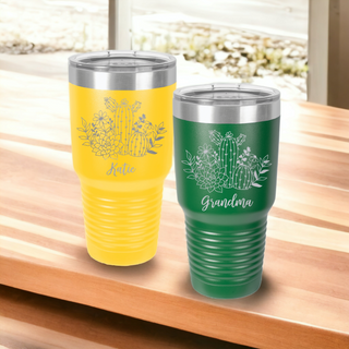 Cactus Garden Personalized Customized Tumbler | 30 oz. Stainless Steel Ringneck Tumbler | Double Wall Vacuum Insulated | 17 Colors