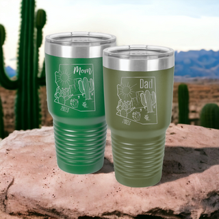 Arizona State Cactus Your Name Mom Dad Personalized Customized Tumbler | 30 oz. Stainless Steel Ringneck Tumbler | Double Wall Vacuum Insulated | 17 Colors