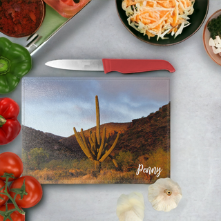 Glass Cutting Board Personalized Name Arizona Cactus Photo Desert | 11.25" x 15.375" |Custom