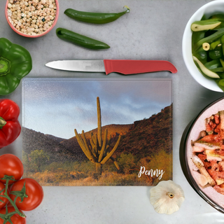 Glass Cutting Board Personalized Name Arizona Cactus Photo Desert | 11.25" x 15.375" |Custom