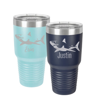 Shark Tumbler Personalized with Custom Name under Shark | 30 oz. Ringneck Tumbler | 17 COLORS | Shark Week