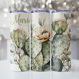 Southwest Watercolor Desert Cactus Personalized Cup 20oz Skinny Tumbler | Stainless Steel Tumbler with Straw & Lid