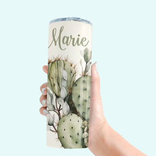 Southwest Watercolor Desert Cactus Personalized Cup 20oz Skinny Tumbler | Stainless Steel Tumbler with Straw & Lid