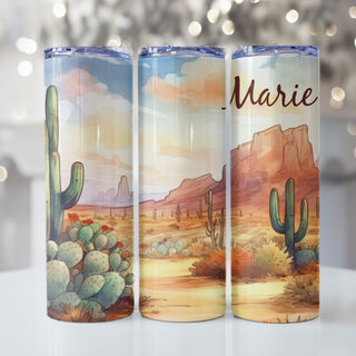 Southwest Art Sonoran Desert Cactus Personalized Cup 20oz Skinny Tumbler | Stainless Steel Tumbler with Straw & Lid