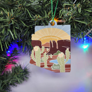 Arizona State Shape Colorful Cactus Desert Ornament | Customized Personalized | Christmas Gift Exchange