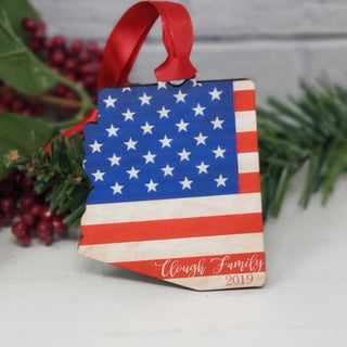 Patriotic USA Flag Arizona State Ornament Your Name | Customized Personalized | Christmas Gift Exchange