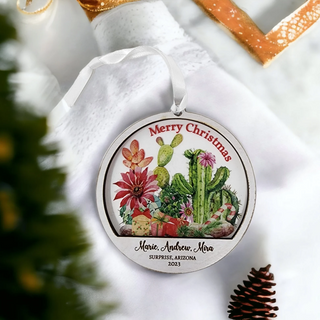 Arizona Desert Cactus Garden Merry Christmas Ornament Custom Customized Christmas Gift Present Gift Exchange Candy Cane Clear Wood 3.5"