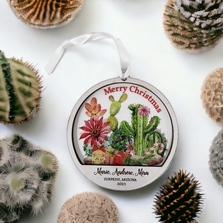 Arizona Desert Cactus Garden Merry Christmas Ornament Custom Customized Christmas Gift Present Gift Exchange Candy Cane Clear Wood 3.5"