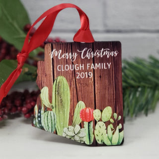 Rustric Arizona State Shape Colorful Cactus Garden Ornament | Customized Personalized | Christmas Gift Exchange