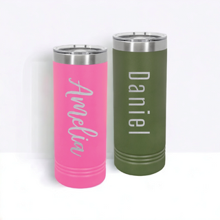 Personalized with Custom Name |  22 oz. Skinny Tumbler | Double Wall Vacuum Insulated with Slider Lid | 17 Colors