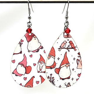 Valentine's Day Gnome's heart Earrings | 3" long | Stainless Steel