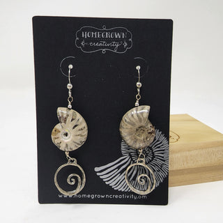 Ammonite and Sterling Siver Spiral Dangle Earrings