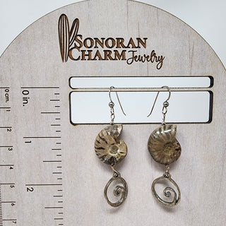 Ammonite and Sterling Siver Spiral Dangle Earrings