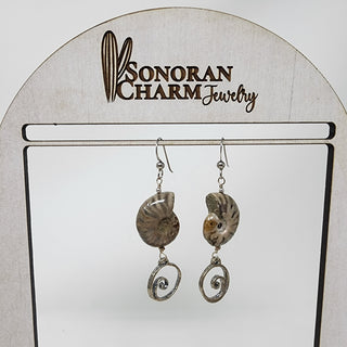 Ammonite and Sterling Siver Spiral Dangle Earrings