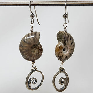 Ammonite and Sterling Siver Spiral Dangle Earrings