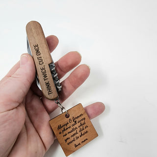 Personalized Engraved 3 1/2" Wooden 8-Function Multi-Tool Pocket Knife