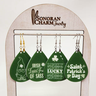Saint Patrick's Day Earrings Multiple Designs Lucky Clover Green | 3" long | Stainless Steel