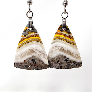 Bumble Bee Jasper Stone Natural Color Triangle Drop Earrings | Stainless Steel