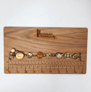 Brass Link Bracelet with Sand dollars Ammonite Fossil Shell Glass Lampwork Pearl Crystal