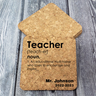 Custom Cork Coasters for Teacher | SET of 4 | Teacher Appreciation Definition Gift | Laser Engraved