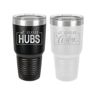 Hubs & Wifey Matching Black White Tumblers Wedding Gift Engavement Present Husband Wife| 2 TUMBLERS |  30 oz. Ringneck Tumbler