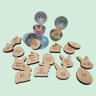 Personalized Easter Egg Tokens Coins Wood Engraved Pieces to add to Easter Egg Hunts Baskets Fillers | 18 Pieces