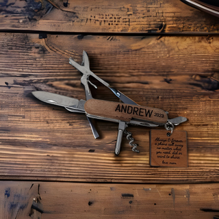 Personalized Engraved 3 1/2" Wooden 8-Function Multi-Tool Pocket Knife