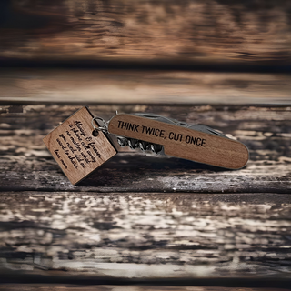 Personalized Engraved 3 1/2" Wooden 8-Function Multi-Tool Pocket Knife