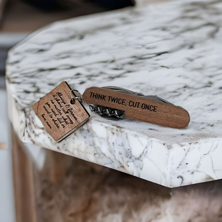 Personalized Engraved 3 1/2" Wooden 8-Function Multi-Tool Pocket Knife