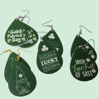 Saint Patrick's Day Earrings Multiple Designs Lucky Clover Green | 3" long | Stainless Steel