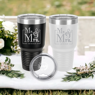 Mr. & Mrs. Tumbler Wedding Engagement Gift | 2 TUMBLERS |  30 oz. Ringneck Tumbler