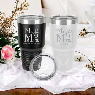 Mr. & Mrs. Tumbler Wedding Engagement Gift | 2 TUMBLERS |  30 oz. Ringneck Tumbler