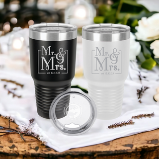 Mr. & Mrs. Tumbler Wedding Engagement Gift | 2 TUMBLERS |  30 oz. Ringneck Tumbler